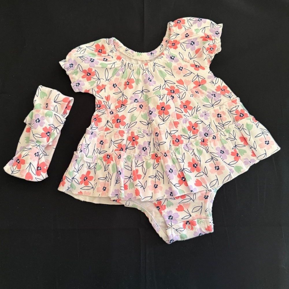 Duck Duck Baby Floral Dress Romper with Bow headband Bodysuit Size 6-9Months NWT - Picture 2 of 7